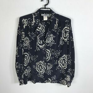 Vintage 80s SK & Company Blouse Womens‎ Size 8 Blue Polyester Floral Long Sleeve